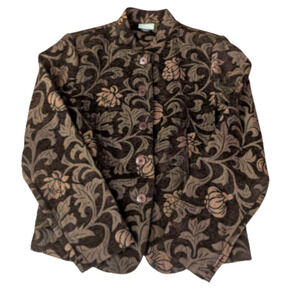 Vintage Tapestry Blazer Jacket Womens Small Brown Floral Field Gear Textured